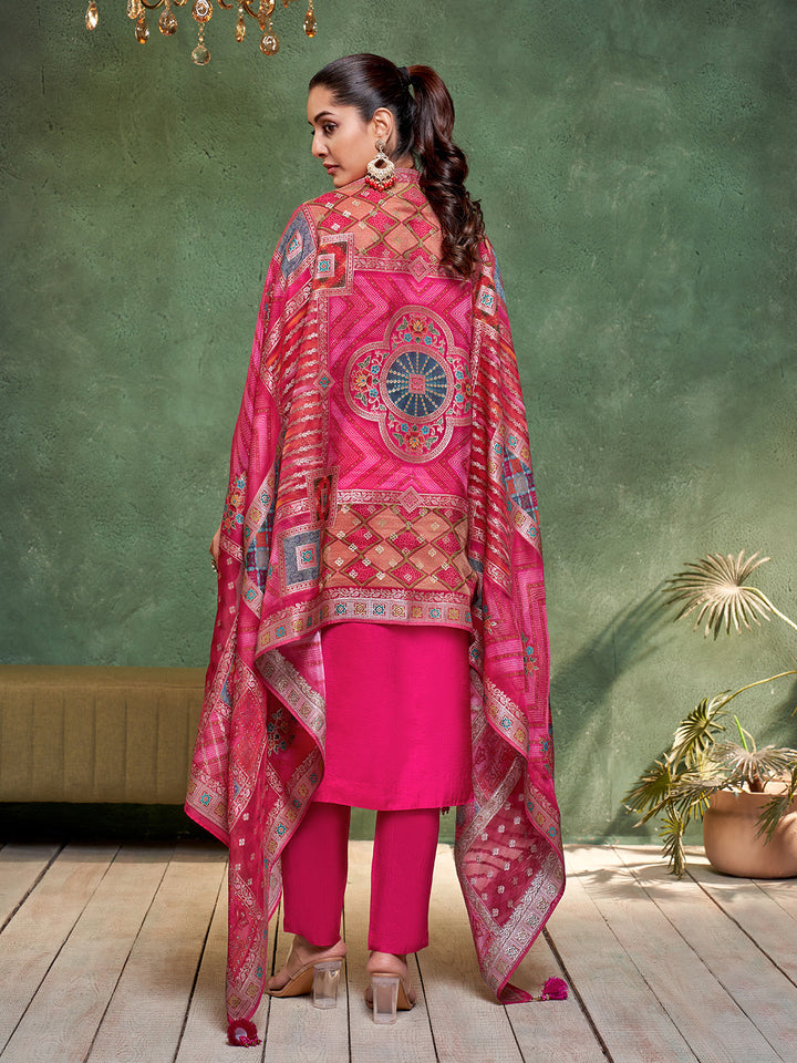 Pink Semi Silk Suit Set