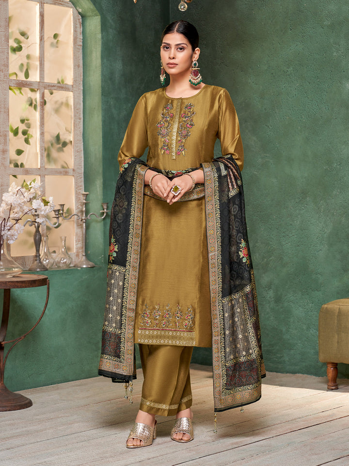 Green Semi Silk Suit Set