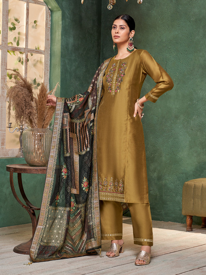 Green Semi Silk Suit Set