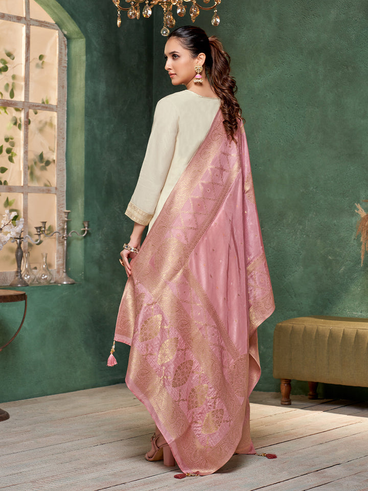 Cream Semi Silk Suit Set