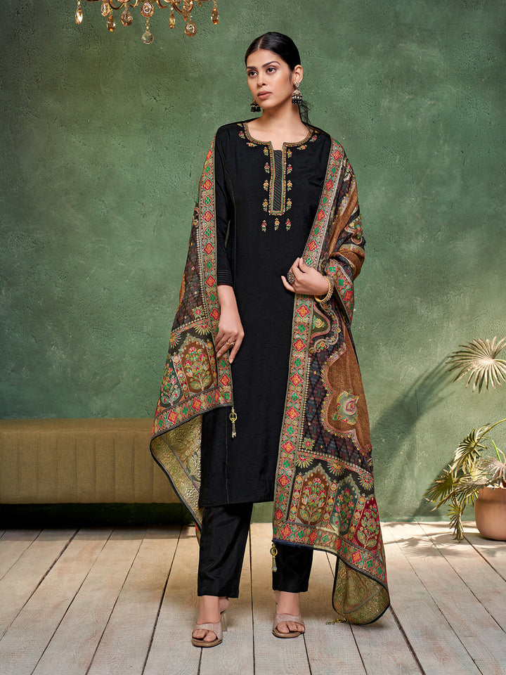 Black Semi Silk Suit Set