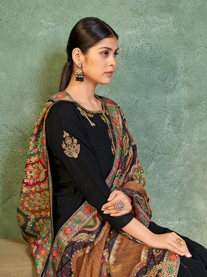 Black Semi Silk Suit Set
