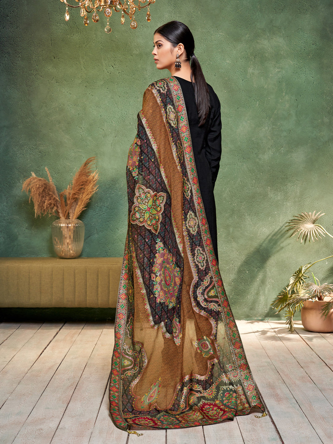 Black Semi Silk Suit Set