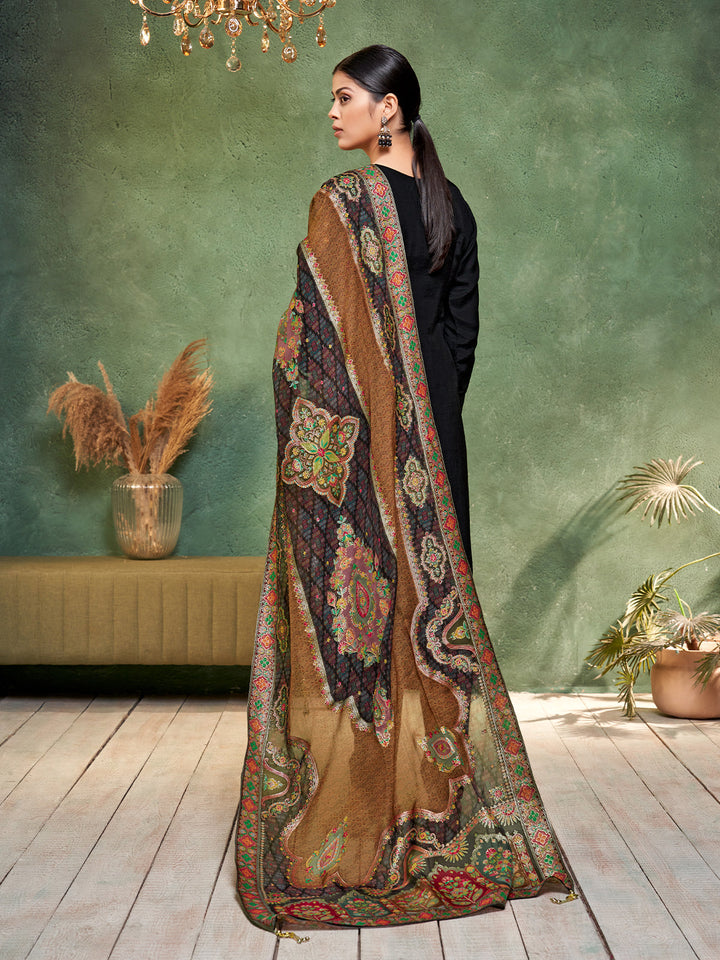 Black Semi Silk Suit Set