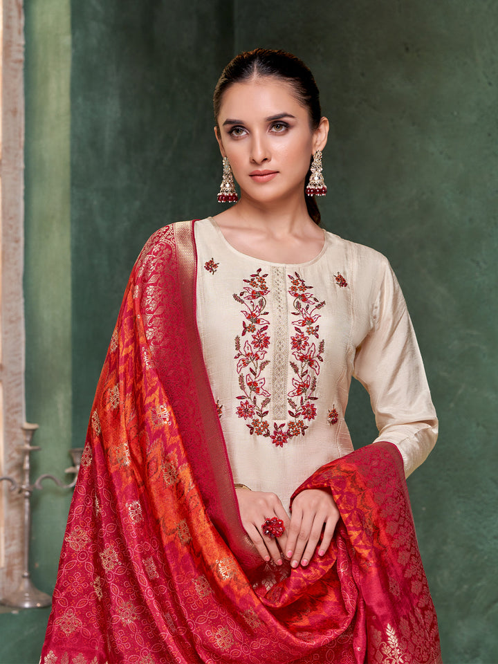 Cream Semi-Silk Suit Set