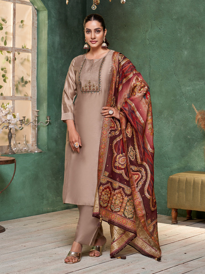 Grey Semi Silk Suit Set