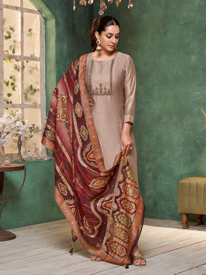 Grey Semi Silk Suit Set