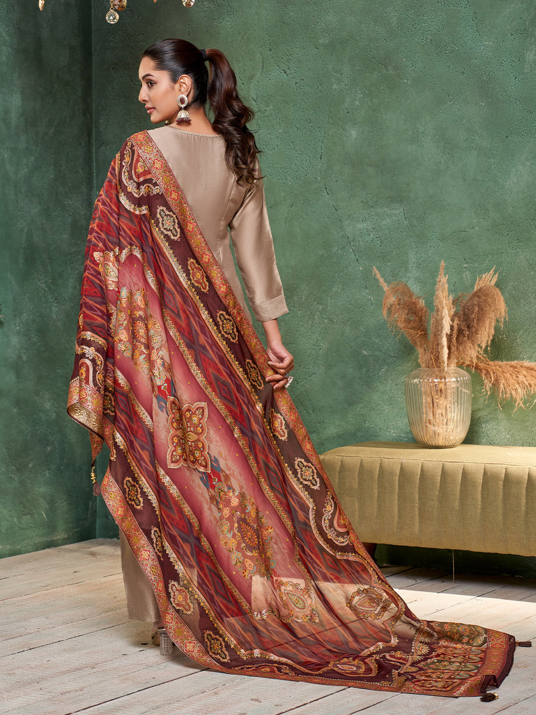 Grey Semi Silk Suit Set