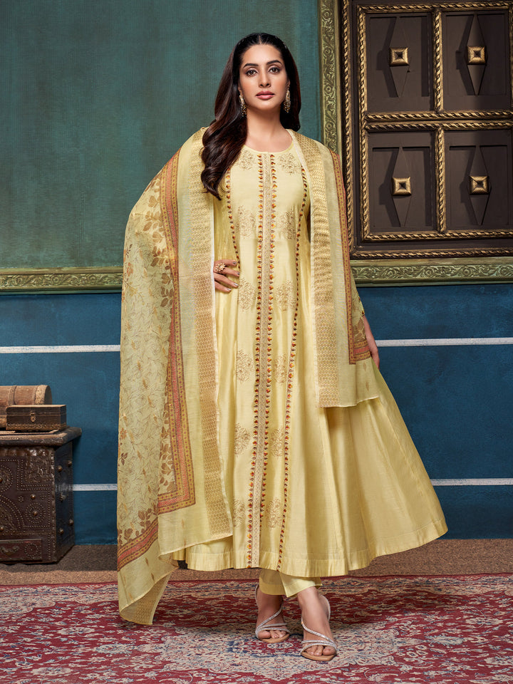 Yellow Chanderi Anarkali Set
