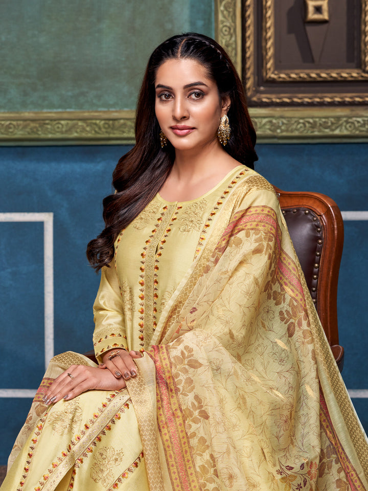 Yellow Chanderi Anarkali Set