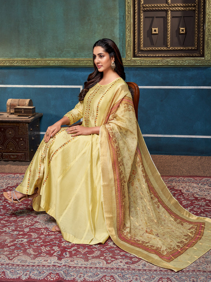 Yellow Chanderi Anarkali Set