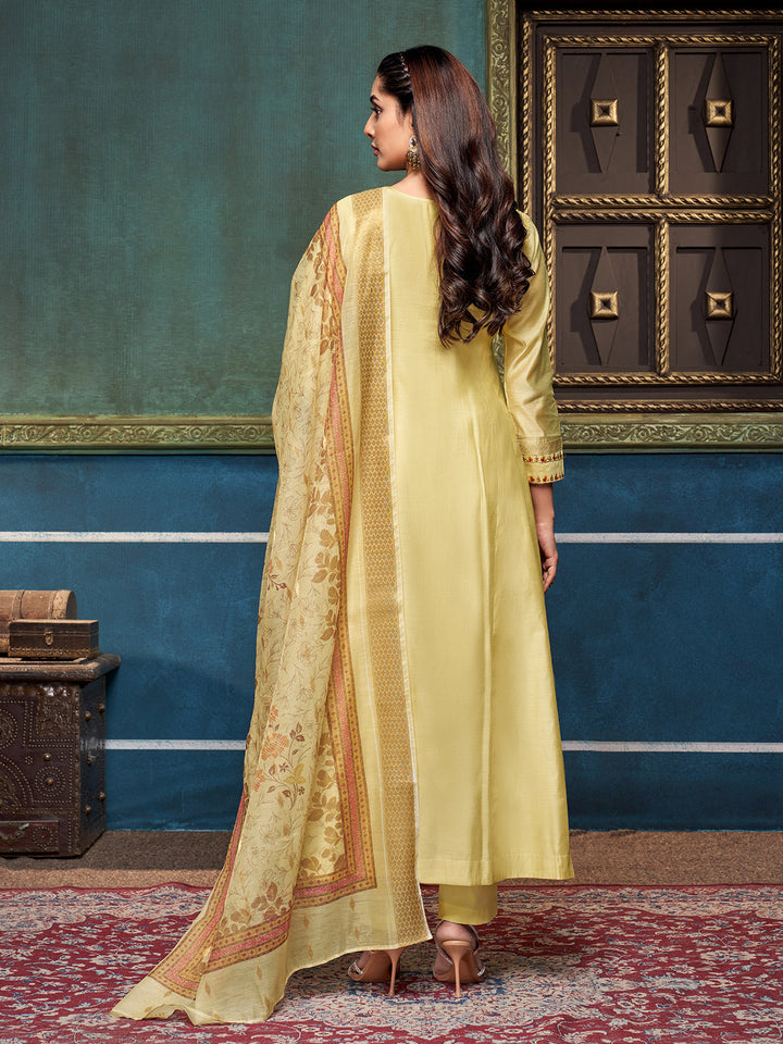 Yellow Chanderi Anarkali Set