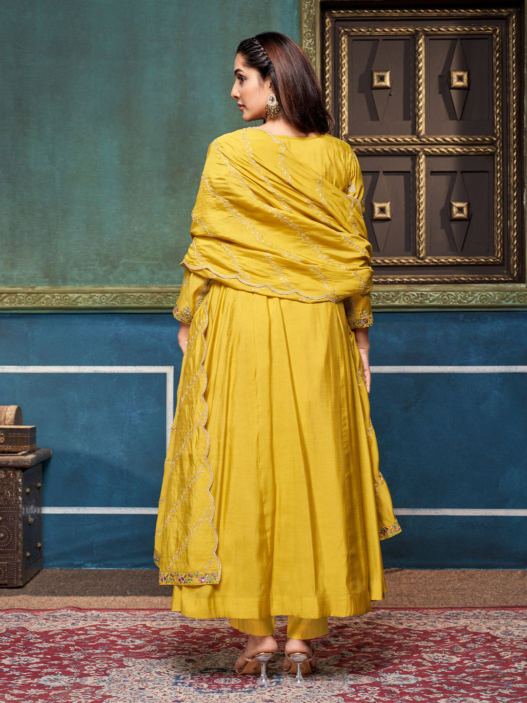 Yellow Chanderi Anarkali Set