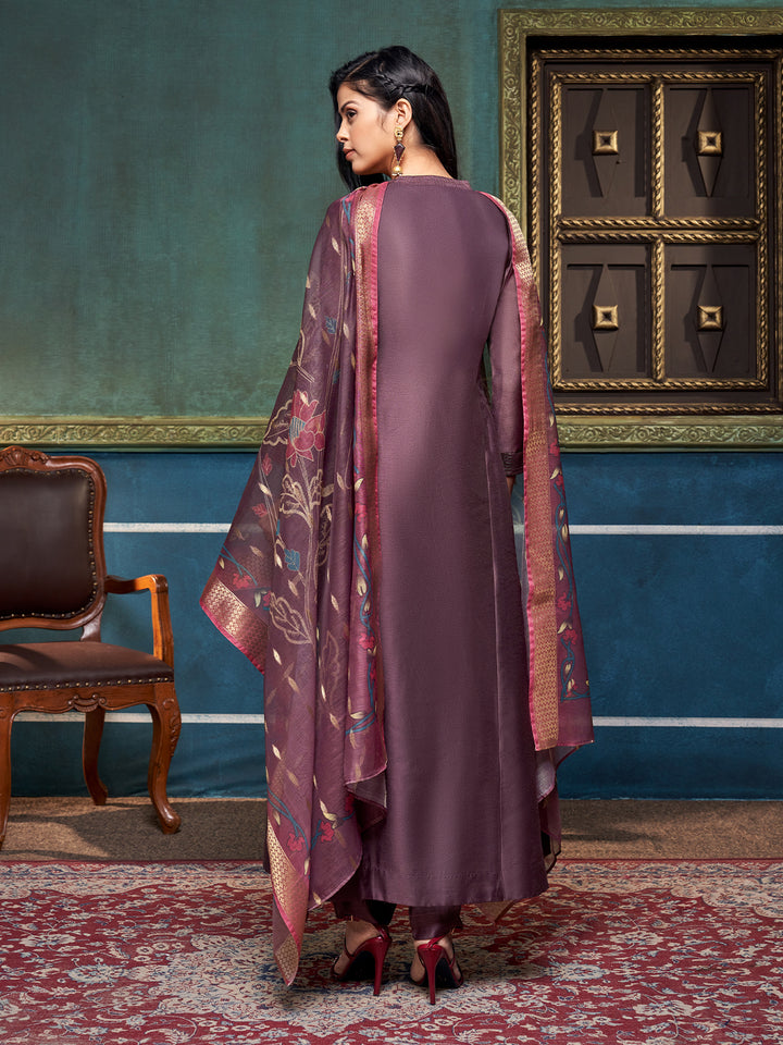 Wine Chanderi Anarkali Set