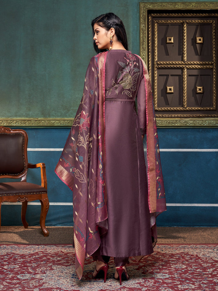 Wine Chanderi Anarkali Set