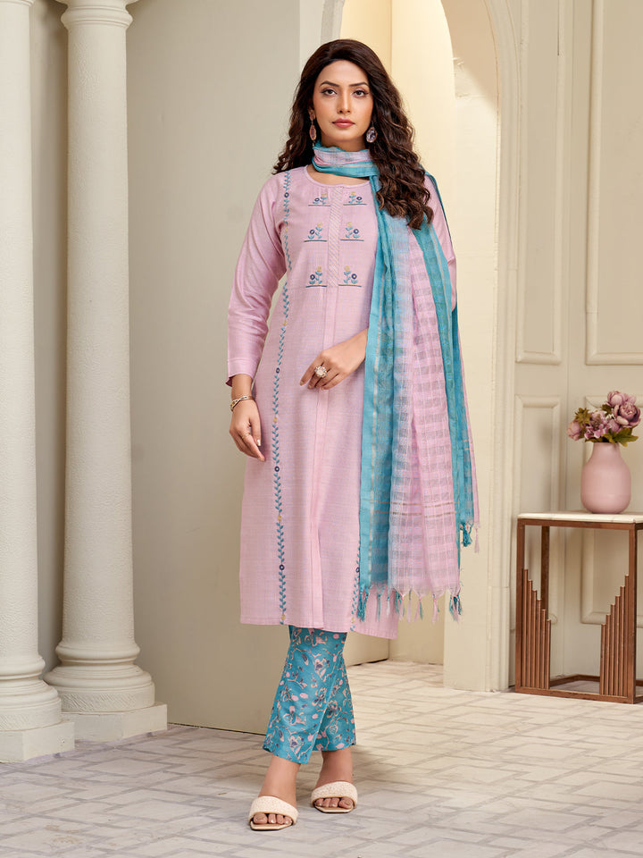 Light Pink Embroidered Suit Set