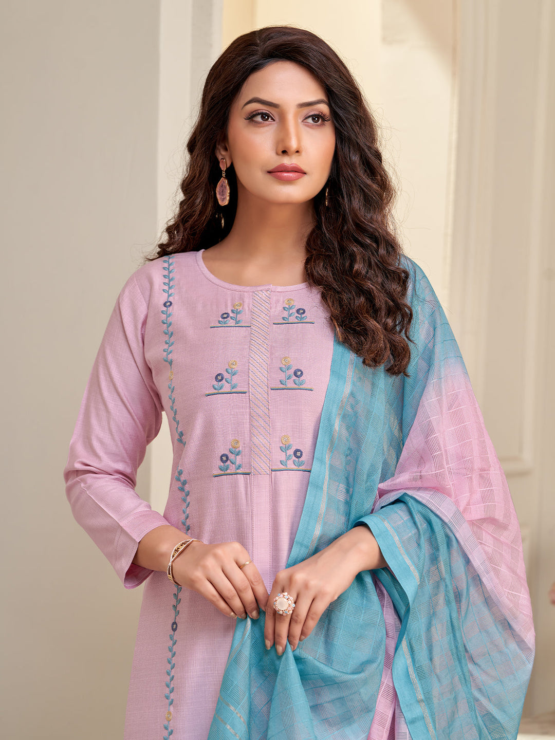 Light Pink Embroidered Suit Set