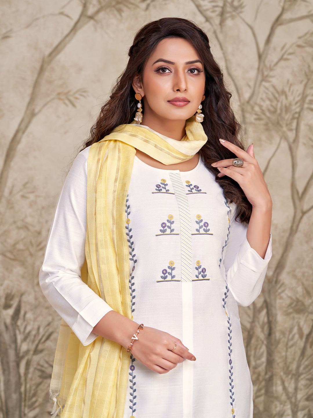 White Embroidered Suit Set