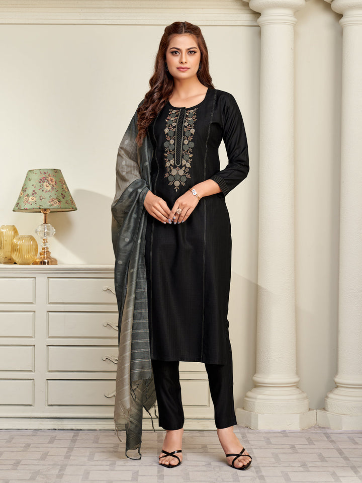 Black Embroidered Suit Set