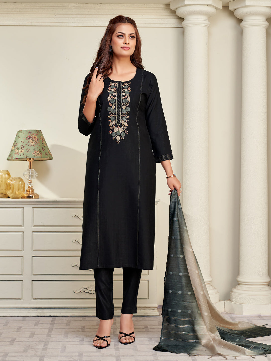 Black Embroidered Suit Set