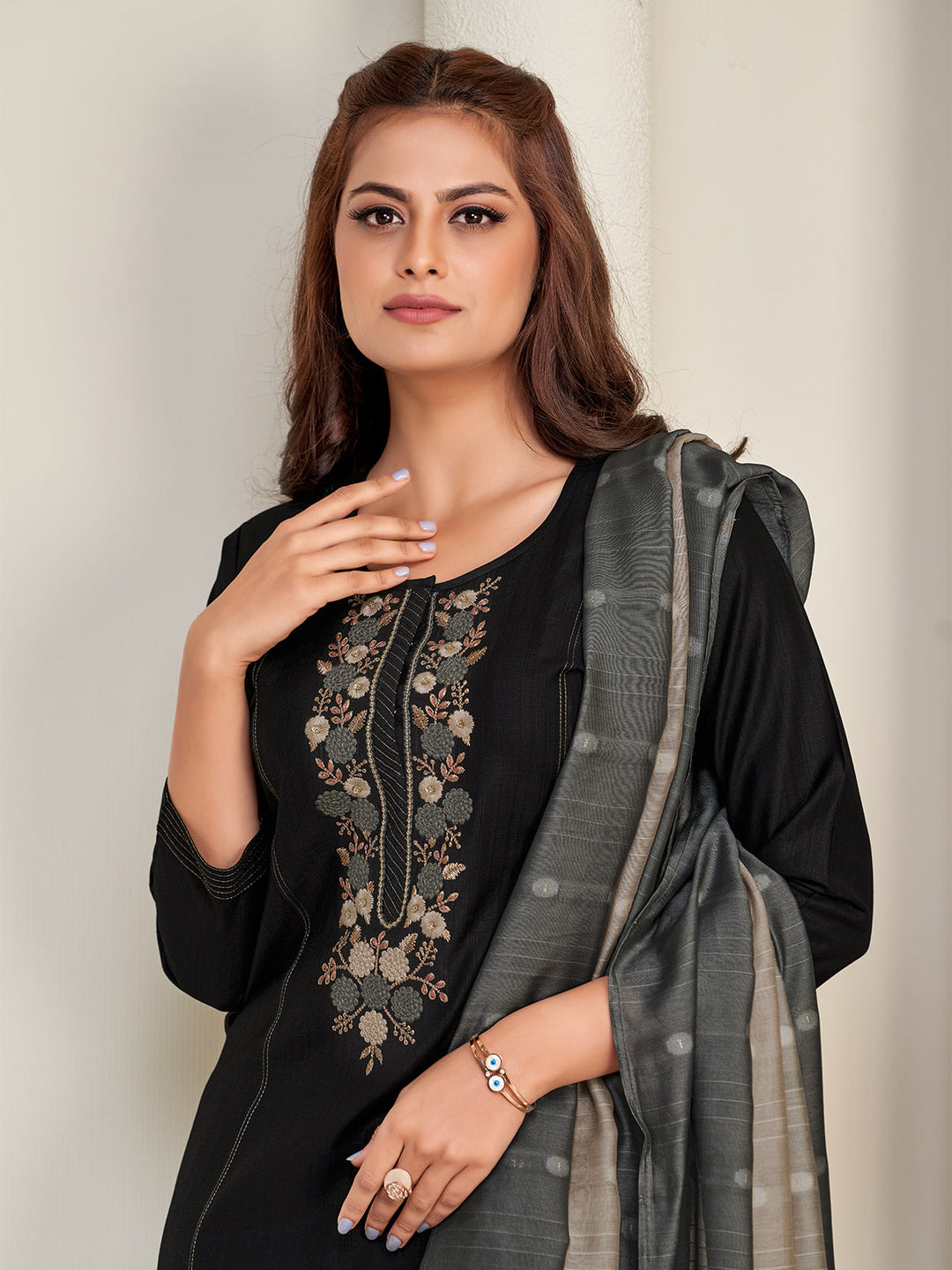 Black Embroidered Suit Set