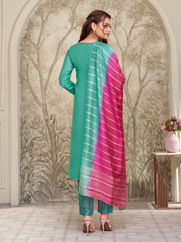 Aqua Blue Embroidered Suit Set