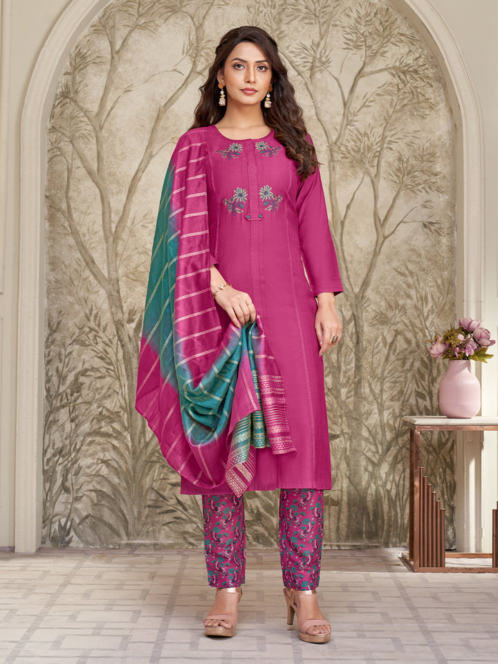 Pink Embroidered Suit Set