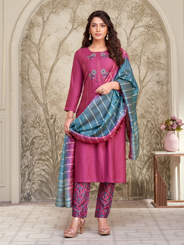 Pink Embroidered Suit Set