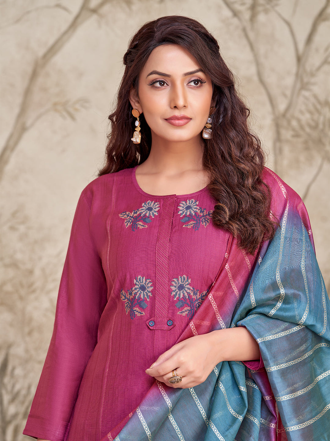 Pink Embroidered Suit Set