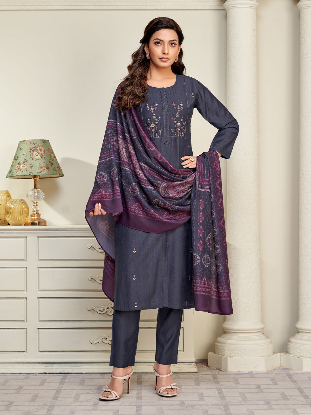 Deep Blue Embridered Suit Set