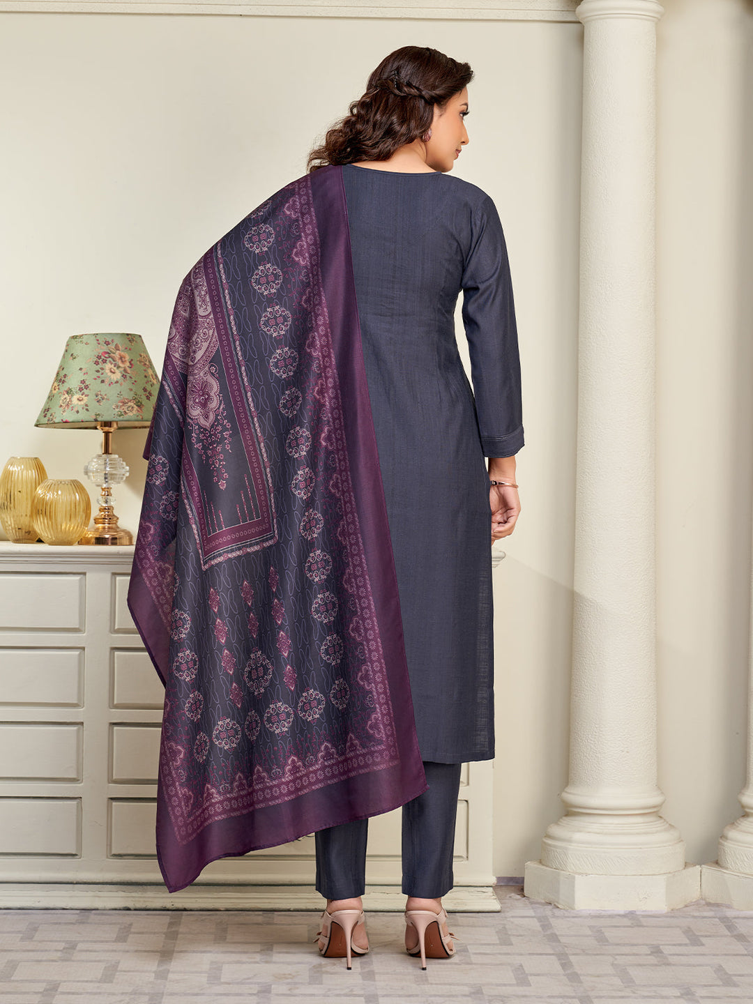 Deep Blue Embridered Suit Set