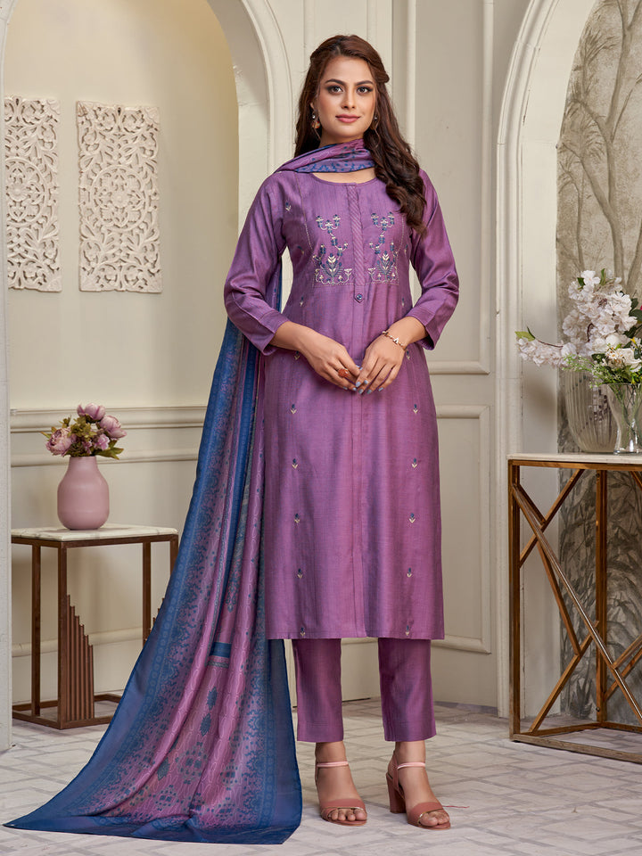 Deep Lavender Embroidered Suit Set