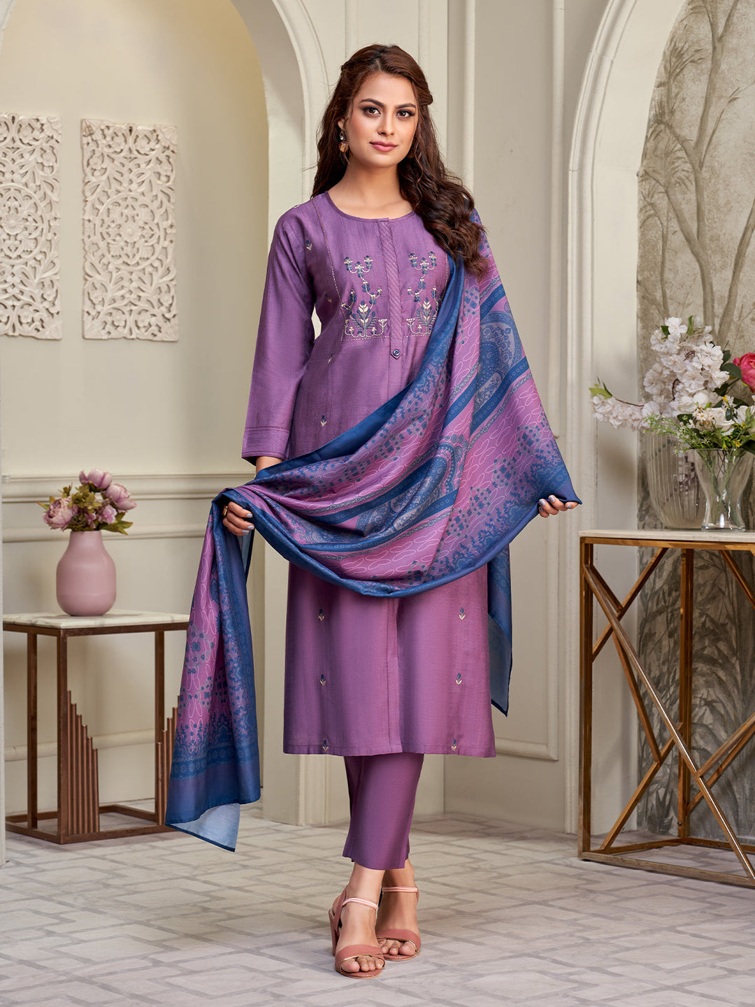 Deep Lavender Embroidered Suit Set