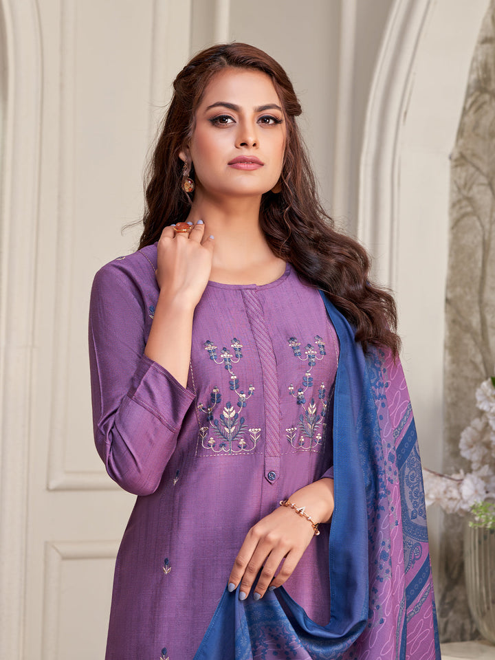 Deep Lavender Embroidered Suit Set