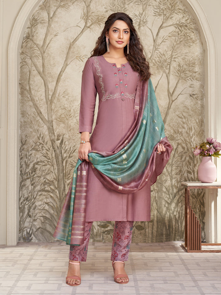 Dusty Pink Embroidered Suit Set