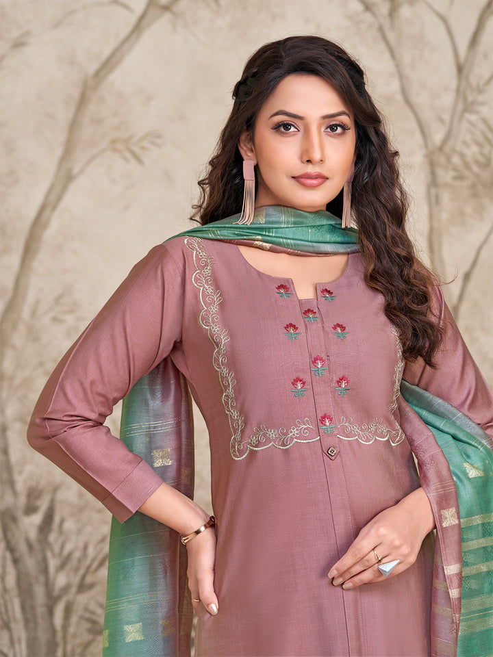 Dusty Pink Embroidered Suit Set