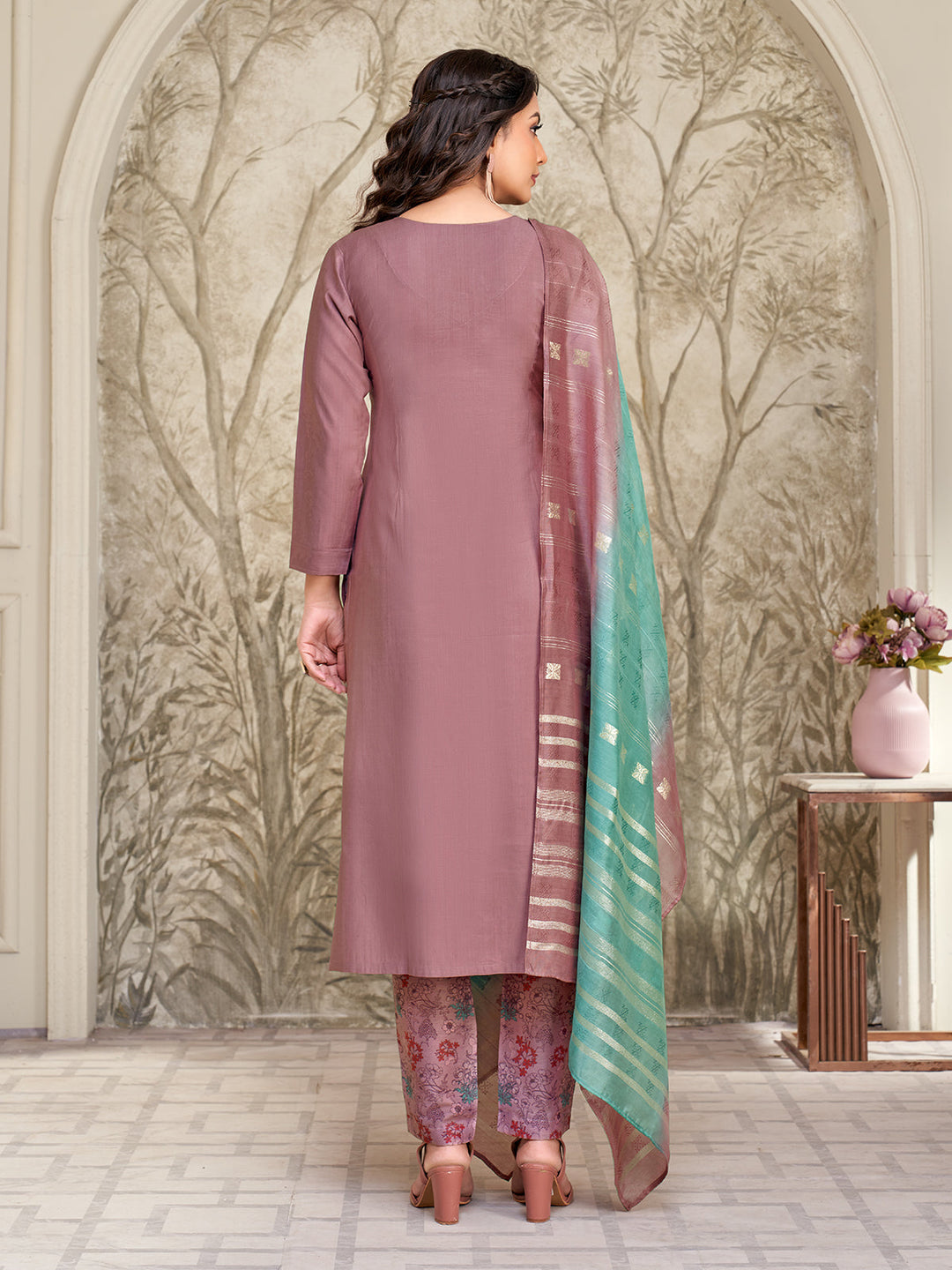 Dusty Pink Embroidered Suit Set