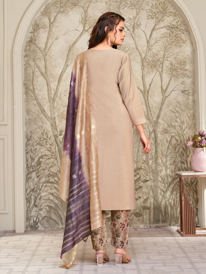 Beige Embroidered Suit Set