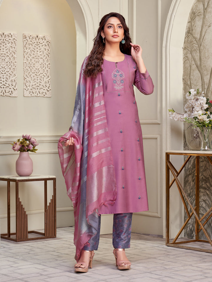 Deep Pink Embroidered Suit Set
