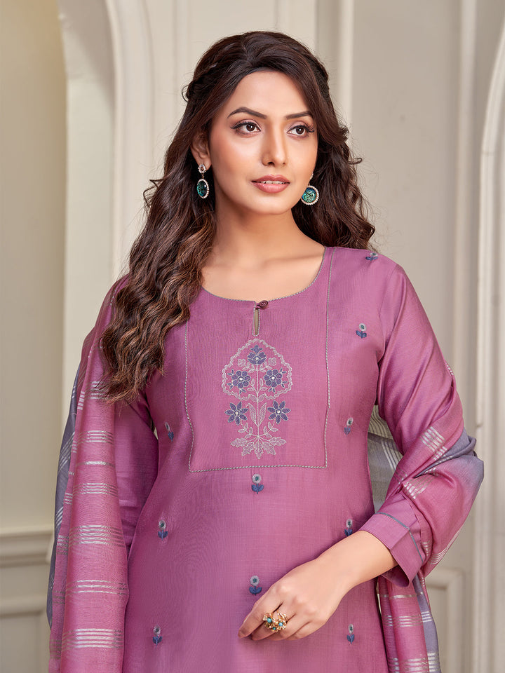 Deep Pink Embroidered Suit Set