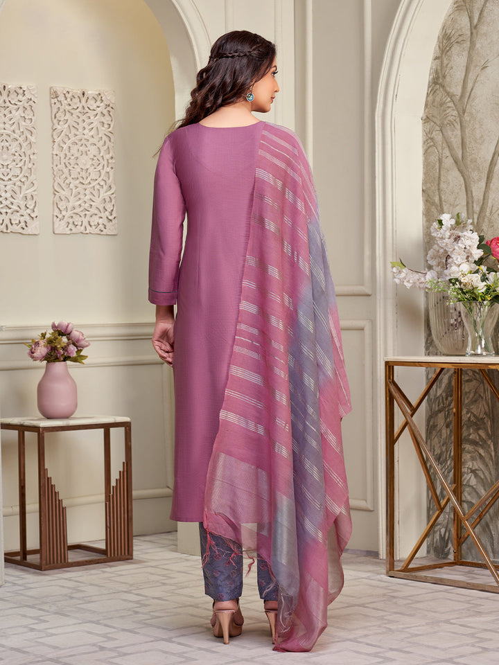 Deep Pink Embroidered Suit Set