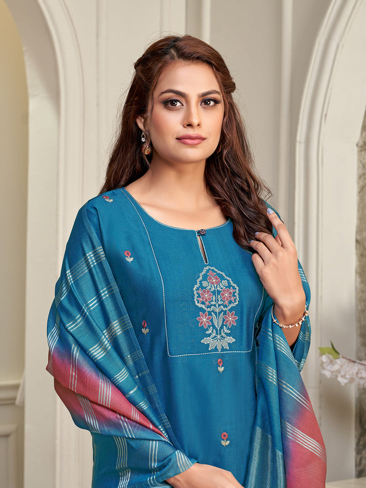 Bright Blue Embroidered Suit Set