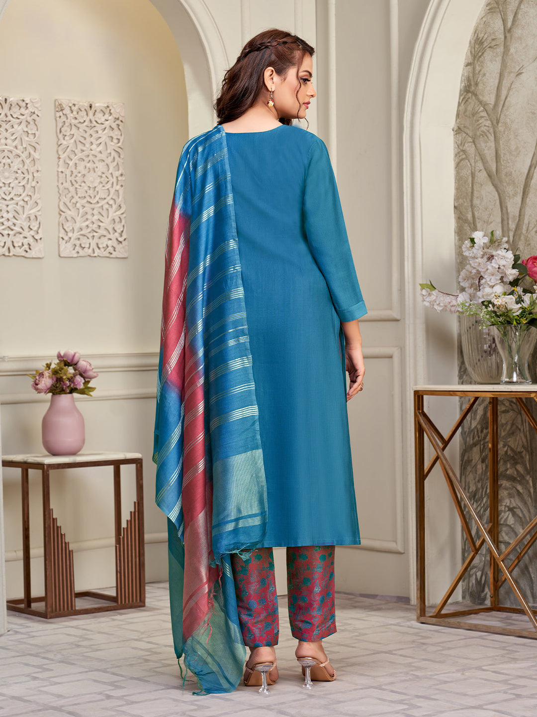 Bright Blue Embroidered Suit Set