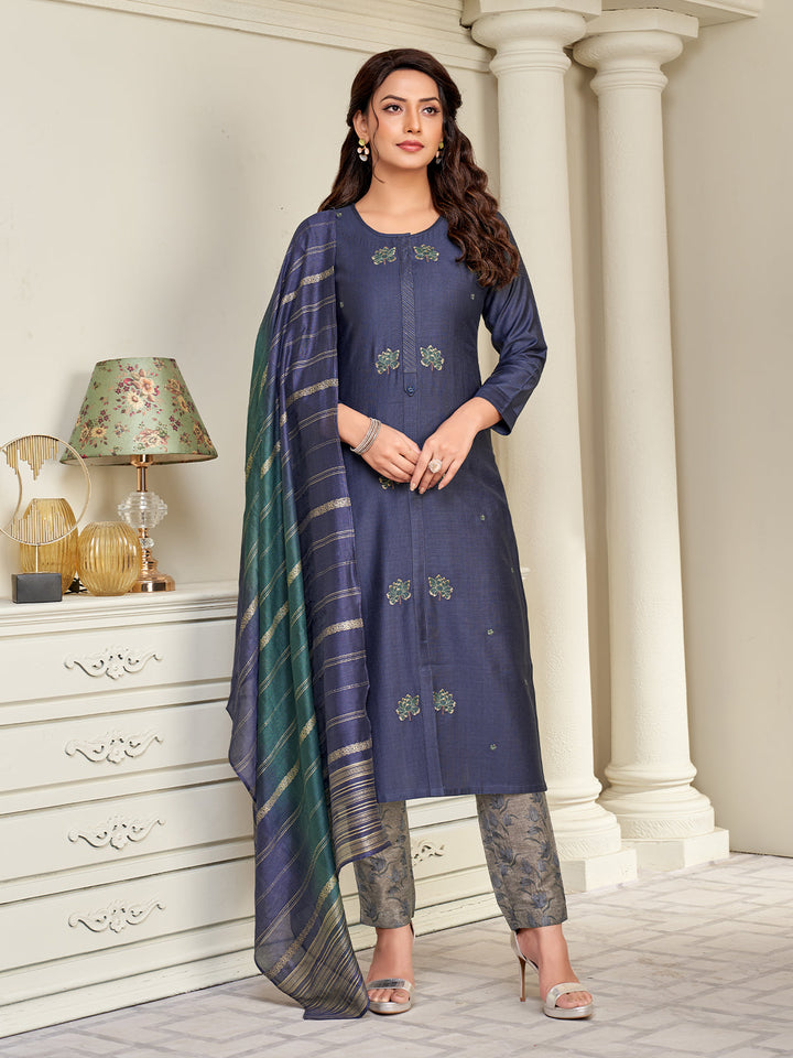 Midnight Blue Embroidered Suit Set