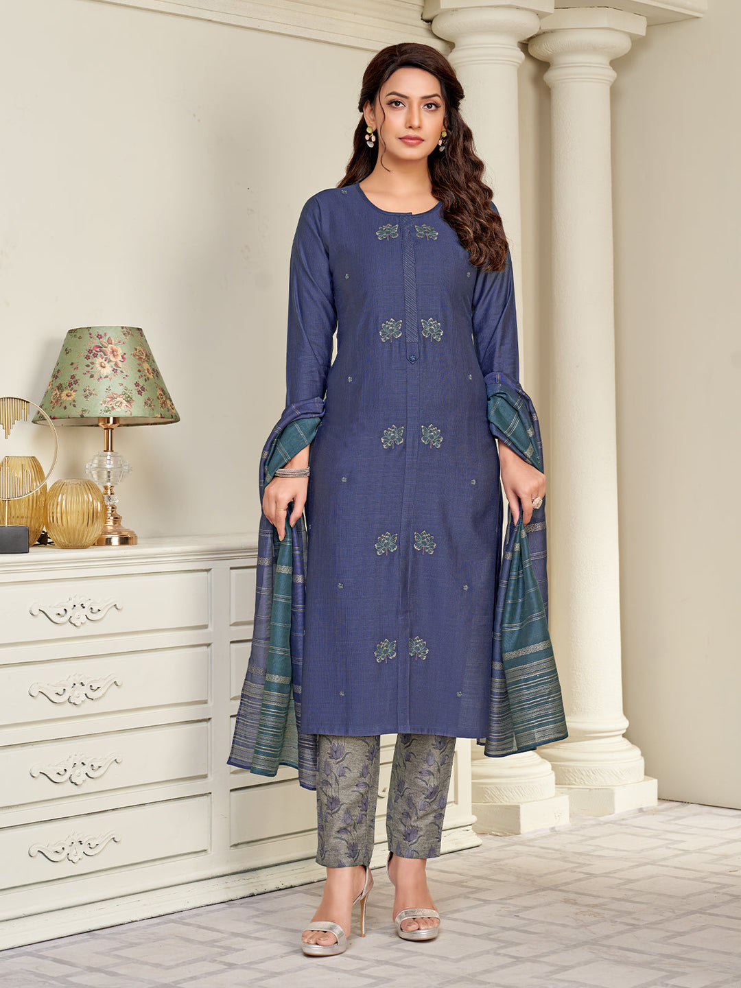 Midnight Blue Embroidered Suit Set