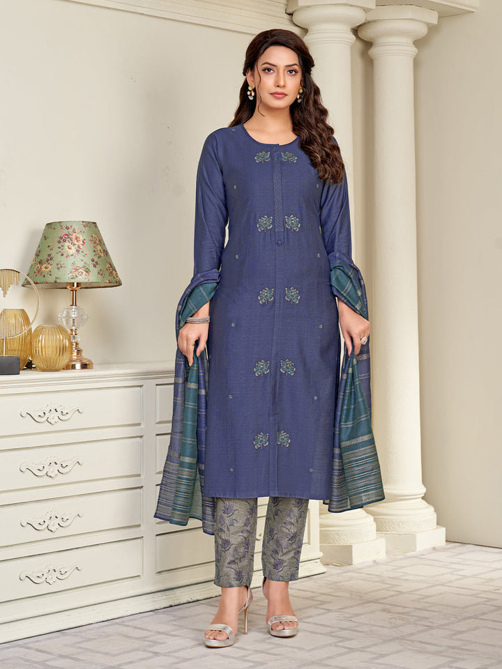 Midnight Blue Embroidered Suit Set