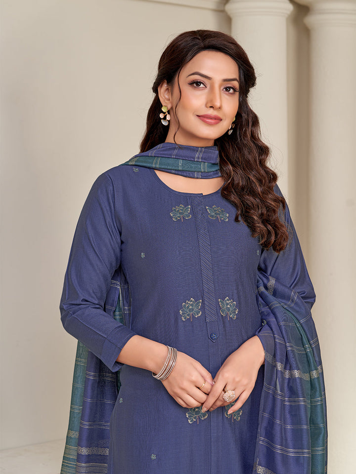 Midnight Blue Embroidered Suit Set