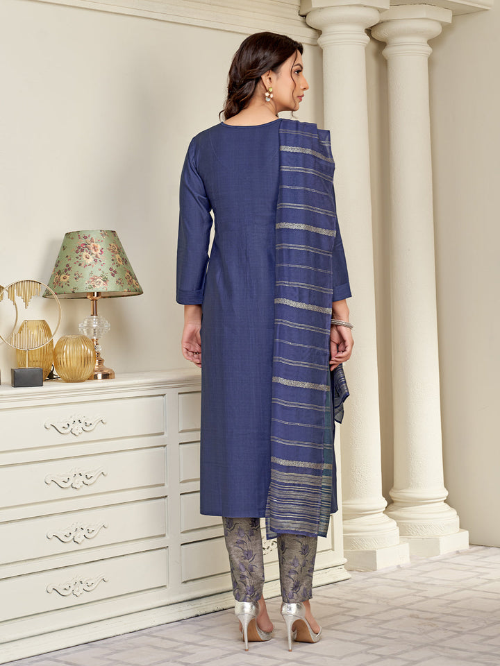 Midnight Blue Embroidered Suit Set