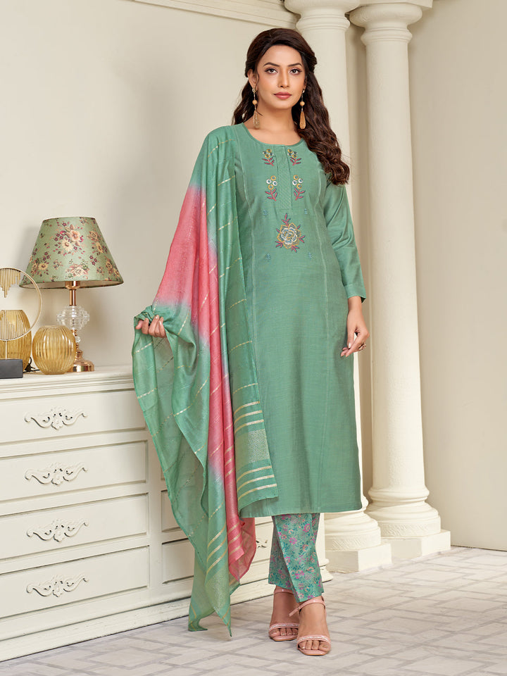 Mint Green Embroidered Suit Set
