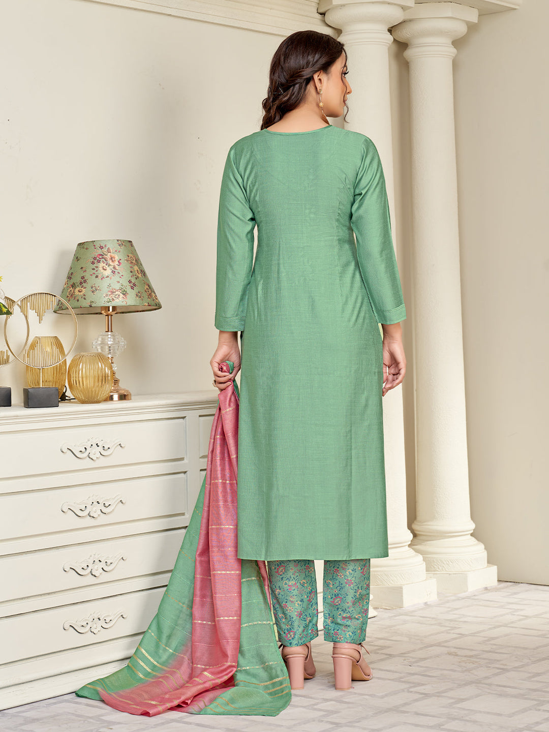 Mint Green Embroidered Suit Set